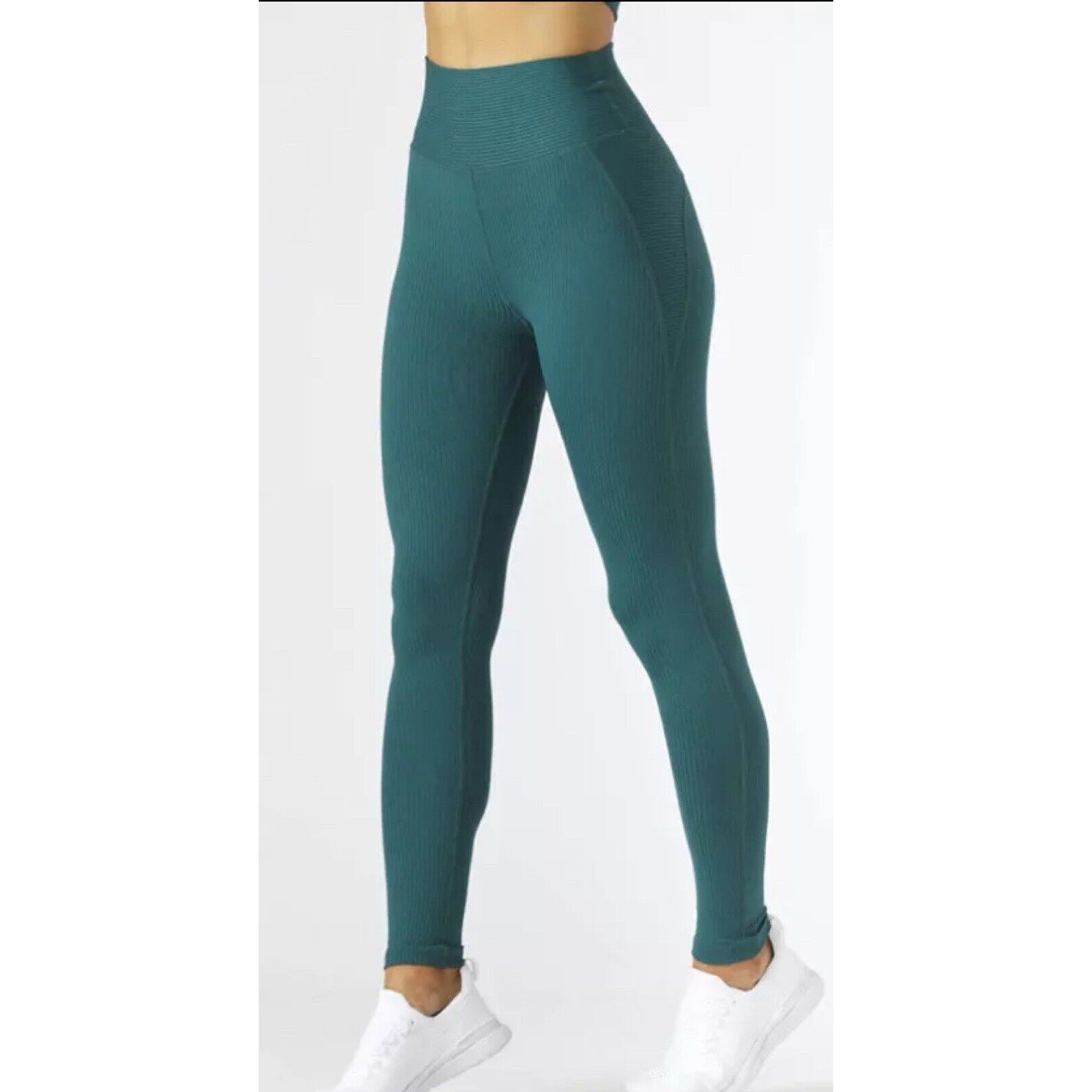 Glyder Jubilant Ribbed High Waisted Leggings Size S Dark Teal Blue Active Wear